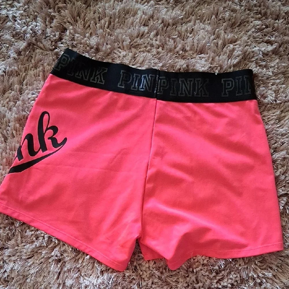 PINK Victoria's Secret Hot Pink Athletic Shorts with Black Waistband - Picture 2 of 4